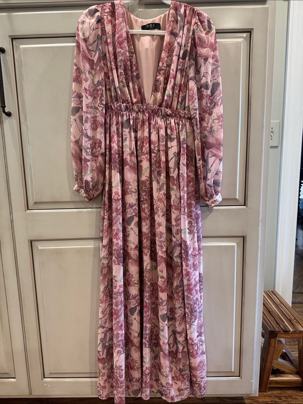 O.P.T. Pink Floral Deep V-Neck Maxi Dress